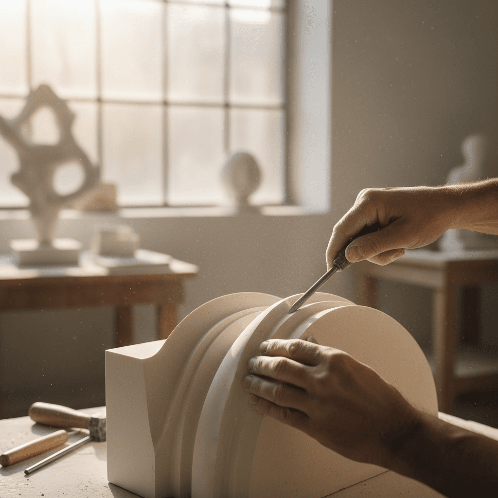Hands assembling a custom engraved trophy